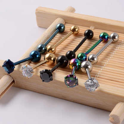 2PCS Anti-Allergy Surgical Steel Prong Zircon Tongue Barbell Piercings Ball Tongue Barbell Rings Fashion Piercing Jewelry