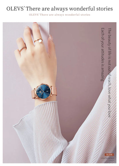 OLEVS Watch For Women Japan Quartz Movement 6.5mm Case Thickness Waterproof Ladies Hand Clock Calendar Fashion Dress Wrist Watch