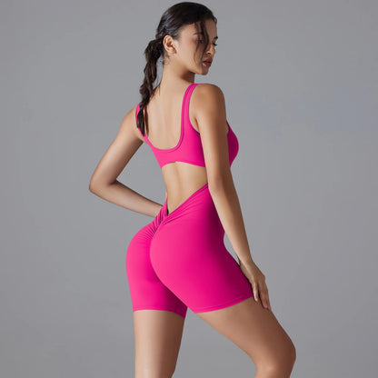 New V Back Scrunch Sports Jumpsuit Women Gym Rompers Sleeveless Sportswear Bodysuits Women Casual One-Piece Suit Yoga Clothing