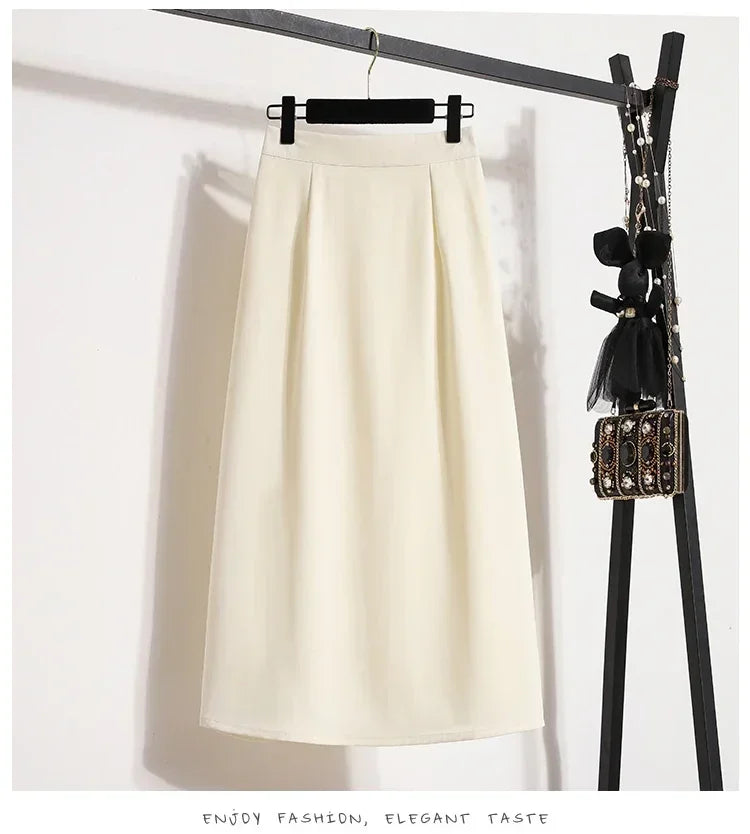 2025 Summer Female Fashionable Versatile Solid Skirts High Waisted Mid Length A-line Plus Size Skirt Split Wrap Body Skirt