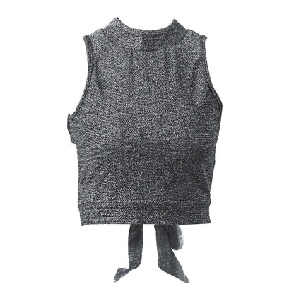WhereMery Sexy Women Backless Tank Top Y2K Bling Glitter Sleeveless Bandage Crop Tops Summer Girl Fashion Streetwear Skinny Vest