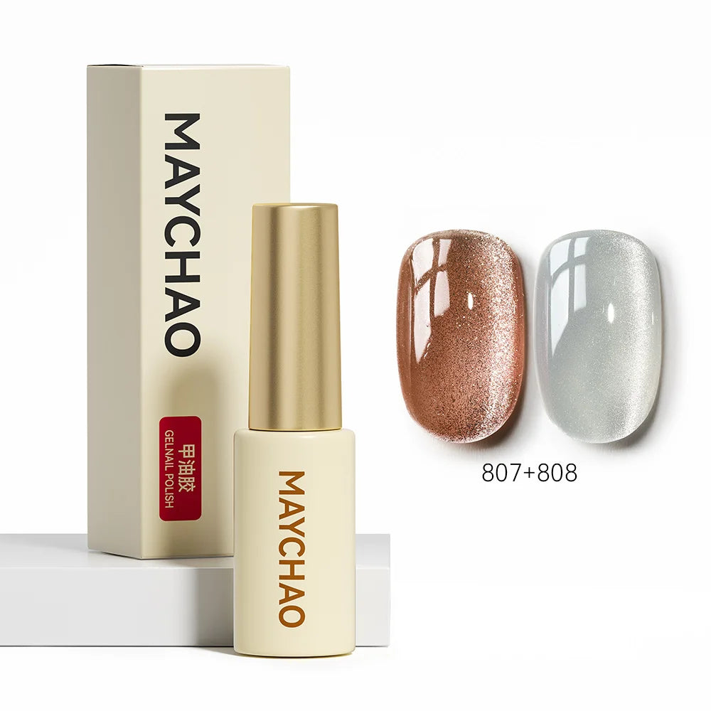 MAYCHAO 5ML Gel Nail Polish 9D Laser Diamond Glitter Cat Eye Gel Semi-Permanent Soak Off UV LED Gel Nail Manicure Tools Nail Art 807And808
