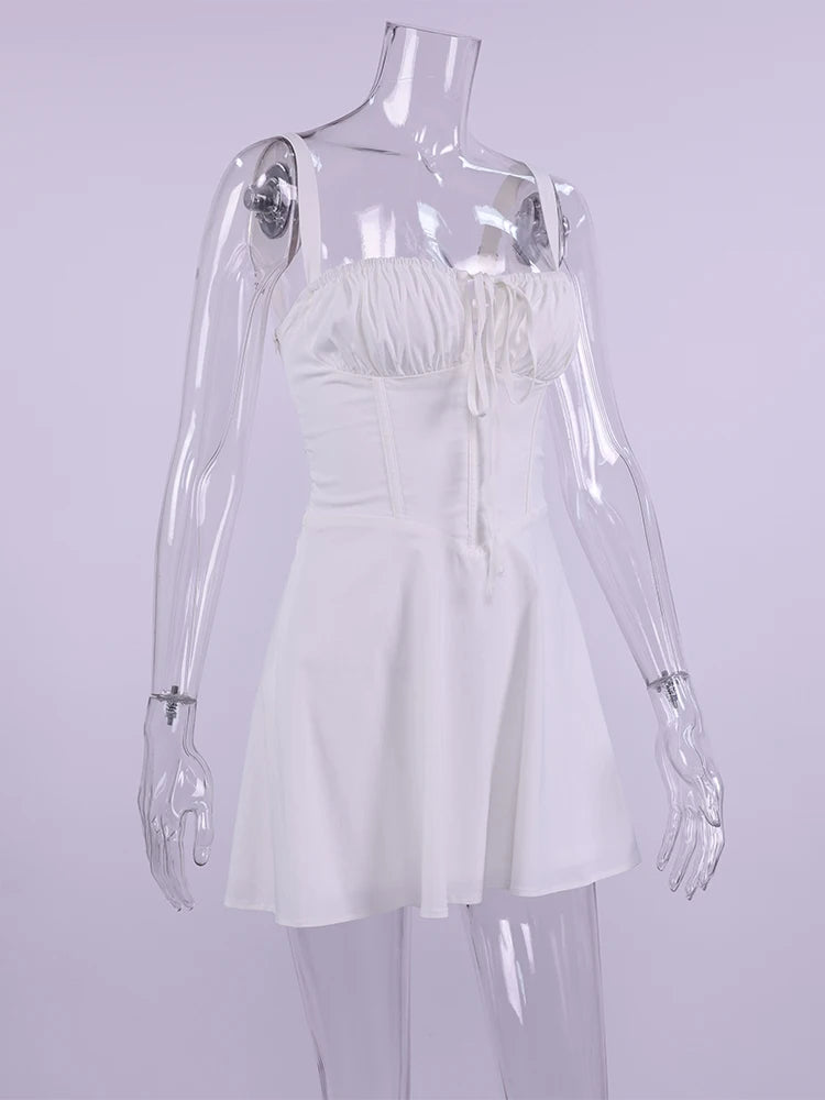 NewAsia Fashion Solid Mini Dress Sweet Adjustable Bandage Backless Slim Camis Dresses Elastic Zipper Robe Holiday Style Vestidos