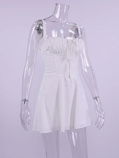 NewAsia Fashion Solid Mini Dress Sweet Adjustable Bandage Backless Slim Camis Dresses Elastic Zipper Robe Holiday Style Vestidos