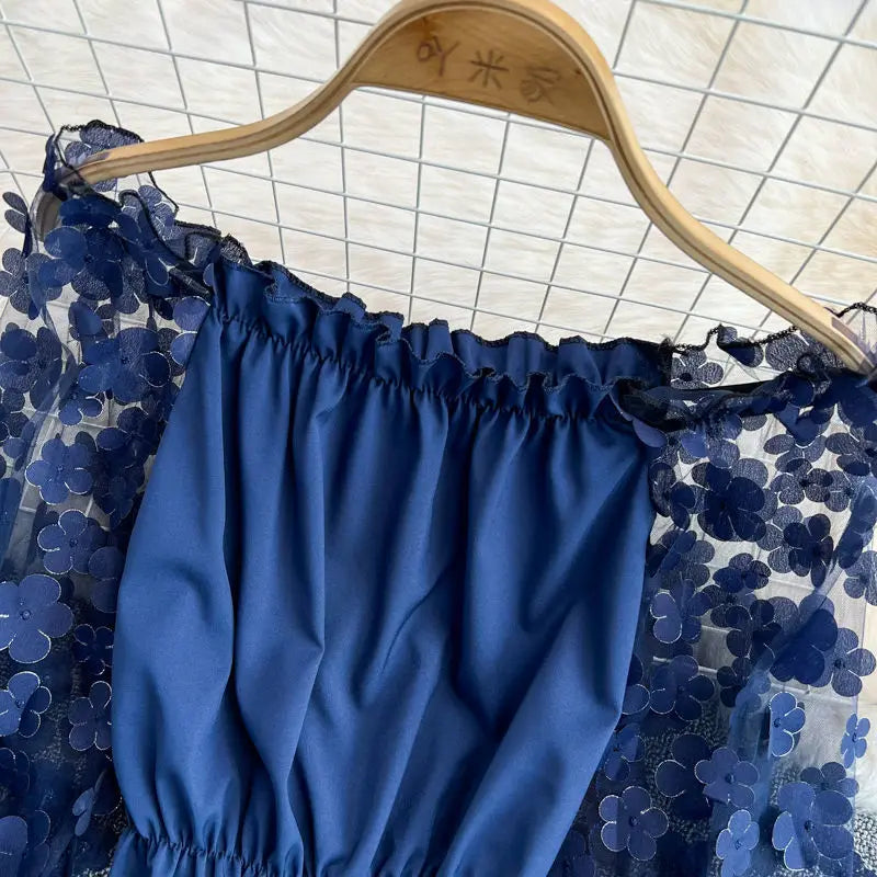 Off Shoulder Sexy Lace Blouses Women 2025 Spring Summer Korean Fashion Long Sleeve Tops Slim Flower Transparent Chiffon Shirts