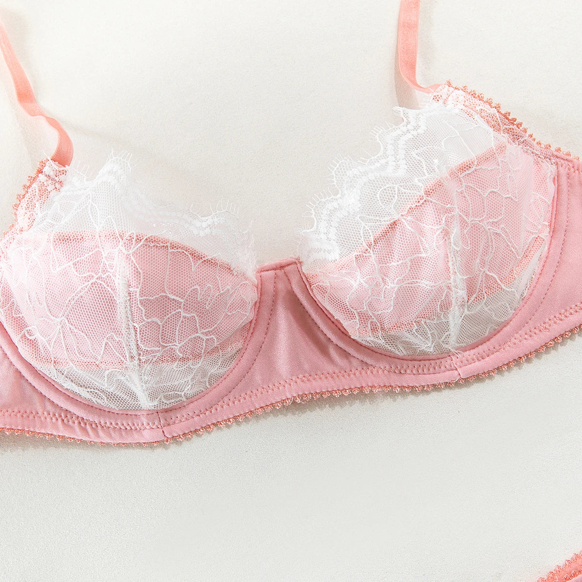 French Satin Lace Bra And Thong Set Sexy Ultrathint Lace Patchwork Lingerie Two Picec Sets Fancy Erotic Intimate Underwear Suit