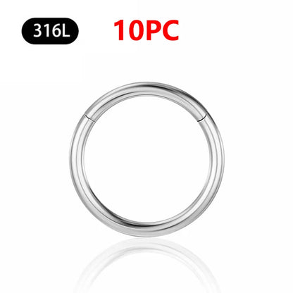 1/10Pc Stainless Steel Nose Ring CZ 16G Hinged Septum Clicker Segment Ear Tragus Cartilage Daith Lip Nose Body Piercing Jewelry 10Pc Silver