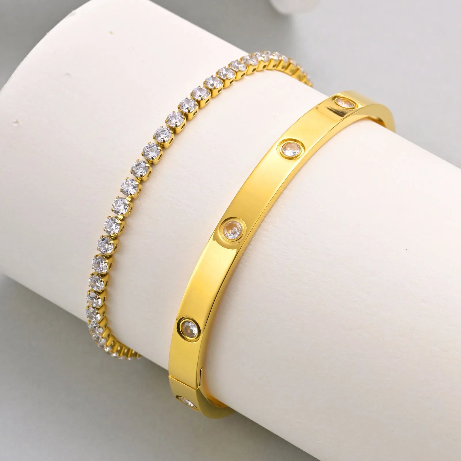 Vnox Love Tennis Chain Bracelets Round Zircon Stone Bangles Set, PVD Stainless Steel Women Jewelry Set Gift for Mom Mothers Day Badiee Stylez