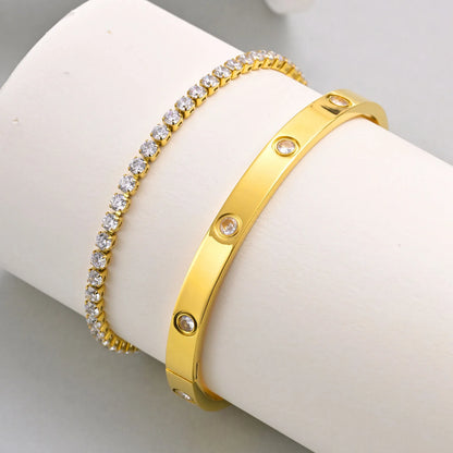 Vnox Love Tennis Chain Bracelets Round Zircon Stone Bangles Set, PVD Stainless Steel Women Jewelry Set Gift for Mom Mothers Day Badiee Stylez
