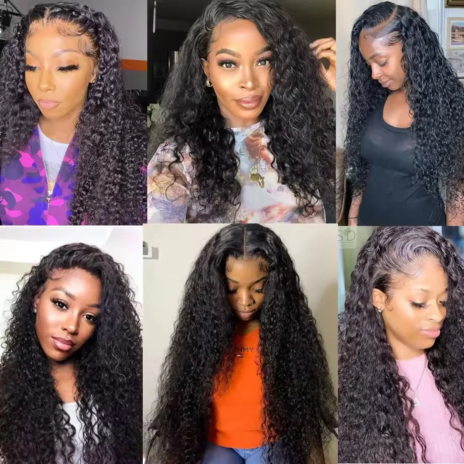 42 40 30Inch 300 Density 13x6 Hd Lace Frontal Wig Water Deep Wave Human Hair Wigs 100% Lace Curly Wigs For Black Women