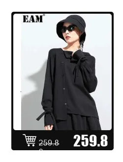 EAM 2024 New Fashion Winter Stand Collar Irregular Long Type Black Cotton-padded Clothes Loose Coat Black Jacket Woman YA771