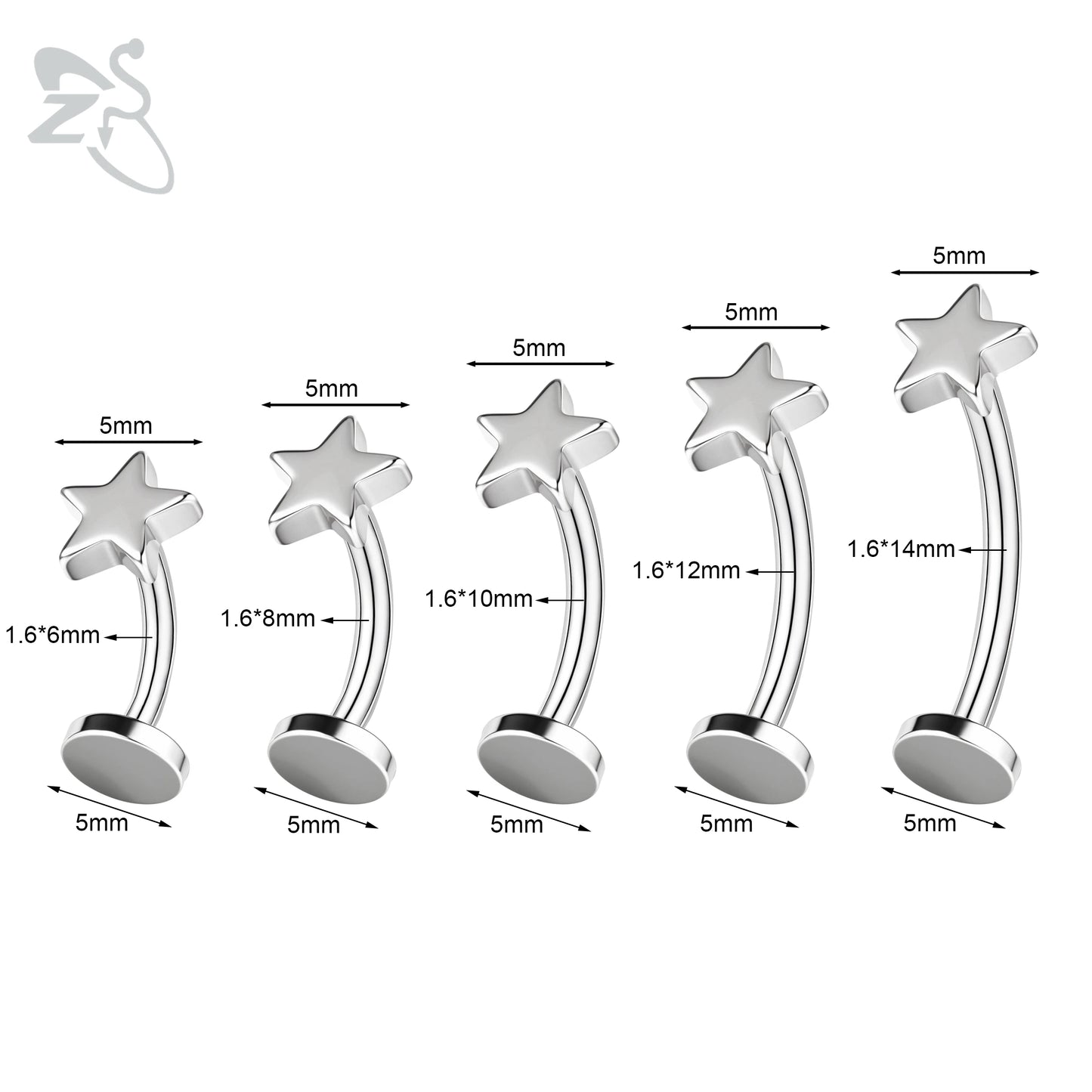 ZS 1 Piece Internal Thread Stainless Steel Belly Button Ring Floating Navel Piercings 14G Curved Umbilical Ring Jewelry 6MM-14MM Badiee Stylez
