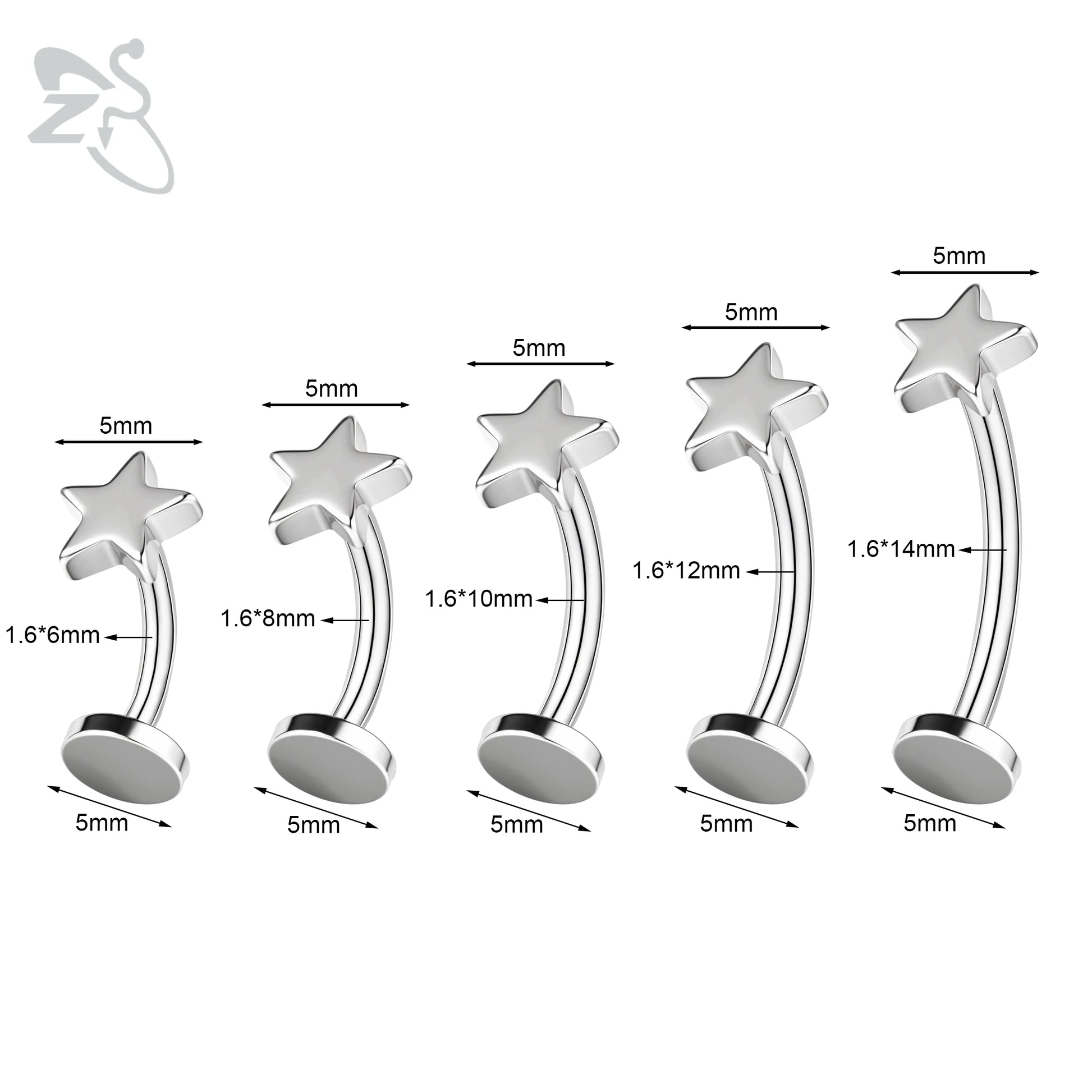 ZS 1 Piece Internal Thread Stainless Steel Belly Button Ring Floating Navel Piercings 14G Curved Umbilical Ring Jewelry 6MM-14MM Badiee Stylez