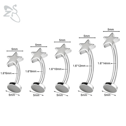 ZS 1 Piece Internal Thread Stainless Steel Belly Button Ring Floating Navel Piercings 14G Curved Umbilical Ring Jewelry 6MM-14MM Badiee Stylez