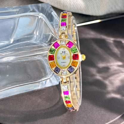 Color zircon advanced sense diamond set women's watch niche bracelet bracelet Small exquisite quartz watch cross-border hot sale Gold