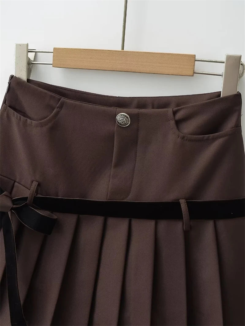 Women's Y2k A-line Pleated Skirt Vintage Plaid Mini Skirt Harajuku Korean Elegant Preppy Style Bow Skirts 2000s Clothes Summer