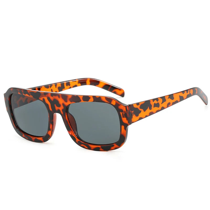 JNPCXI Fashion Square Women Sunglasses Shades UV400 Retro Leopard Tea Candy Color Gradient Men Punk Sun Glasses Leopard Black