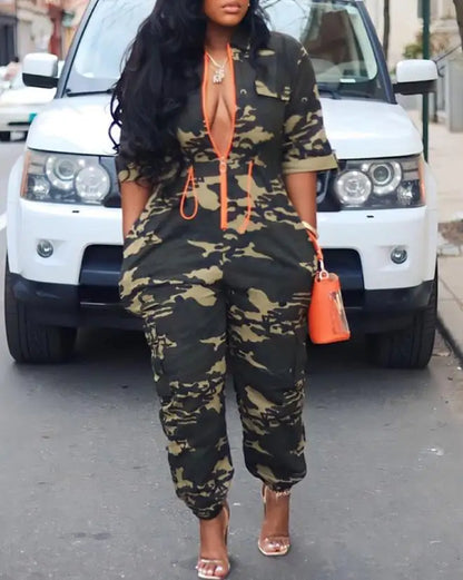 Fashion Jumpsuits for Woman 2025 Summer Camouflage Print Zipper Pocket Design Casual One Pieces Jumpsuit Streetwear Y2K Clothing A