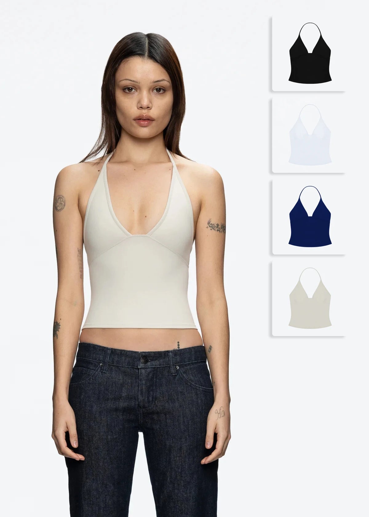 Tank triangle cup halter V-neck backless crop top Hayley's same style strappy top low-cut backless top