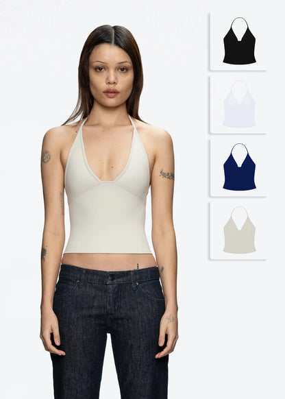 Tank triangle cup halter V-neck backless crop top Hayley's same style strappy top low-cut backless top
