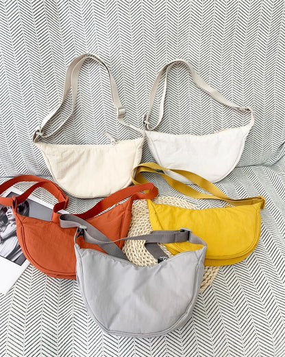 Casual Nylon Hobos Shoulder Bags for Women Lightweight Portable Ladies Crossbody Bag Simple Solid Color Female Handbags Purse