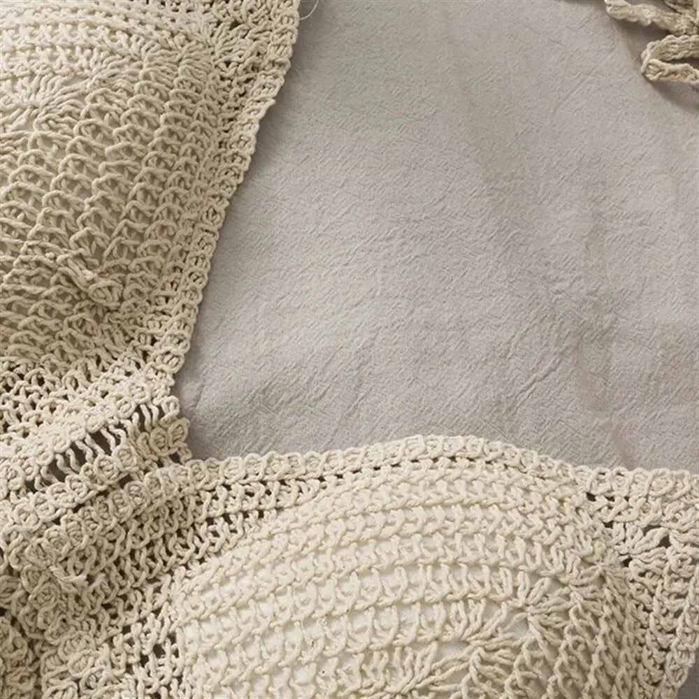 Sexy Boho Beach Holiday Camisole Halter Women Crochet Knit Swimsuit Bra Backless Vest Hollow Tassel Tank Top Women's Crop Tops