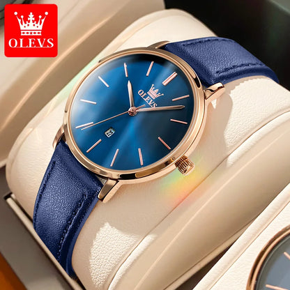 OLEVS Watch For Women Japan Quartz Movement 6.5mm Case Thickness Waterproof Ladies Hand Clock Calendar Fashion Dress Wrist Watch PD Blue CHINA
