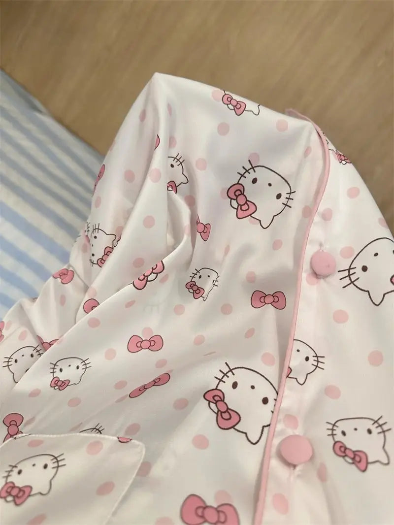 Hello Kitty Women's Sweet Polka Dot Pajama Set - Spring/Fall Long Sleeve & Pants Loungewear, Cute Home & Outdoor Wear