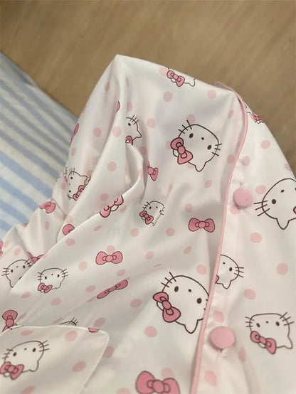 Hello Kitty Women's Sweet Polka Dot Pajama Set - Spring/Fall Long Sleeve & Pants Loungewear, Cute Home & Outdoor Wear