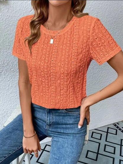 Summer Solid Short Sleeve Hollow Out Casual Shirt Women Fashion White Tops Blouse Sexys Mujer Blusas Elegantes Finas Para Mujer