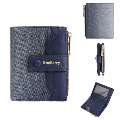Baellerry High Quality Women Wallets New Simple Short Card Holde Brand Female Purse Photo Holder Coin Pocket Zipper Women Wallet Dark Blue