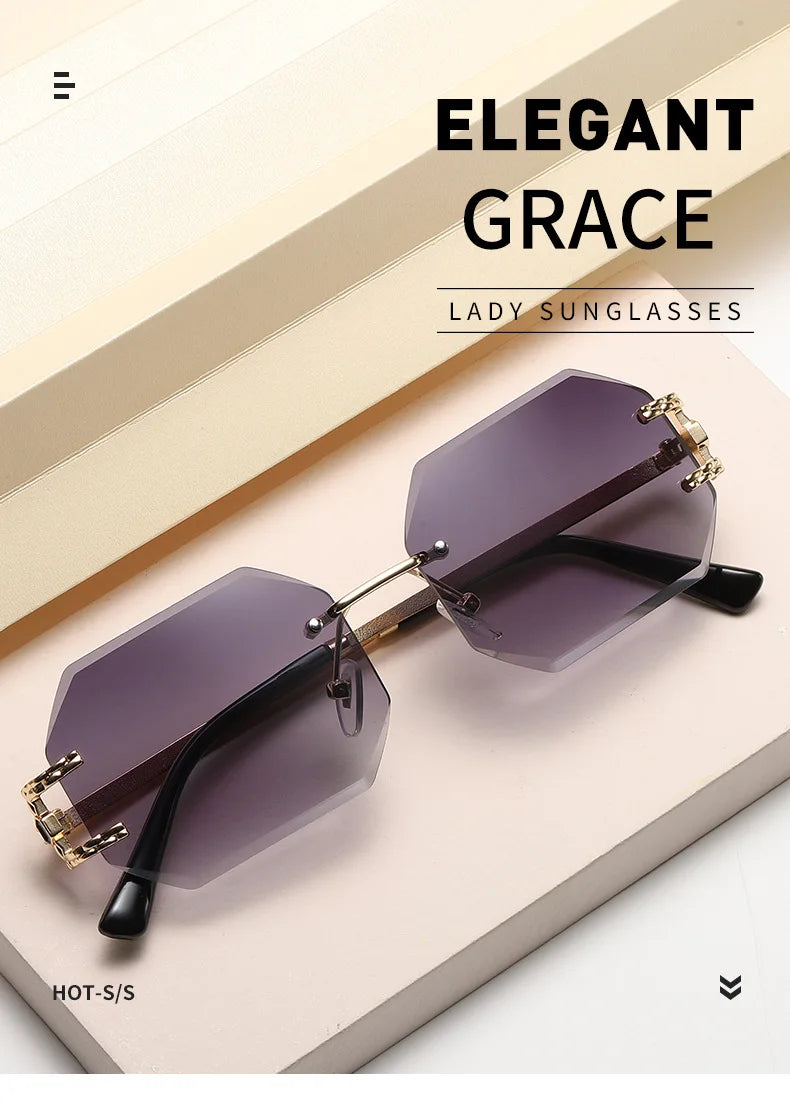 Retro Sunglasses Women Brand Designer Rimless Polygon Sun Glasses Fashion Shades Square Cutting Lens Ladies Frameless Eyeglasses