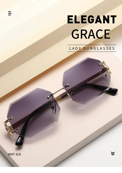 Retro Sunglasses Women Brand Designer Rimless Polygon Sun Glasses Fashion Shades Square Cutting Lens Ladies Frameless Eyeglasses