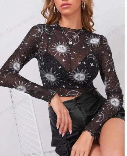 Sun & Moon Sheer Mesh Crop Top Black