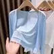 Plus Size Ice Silk Sun Protection Open Cardigan Thin Outerwear Women's Clothing for Chubby mm Short Outerwear Capelet Lace Trim Blue