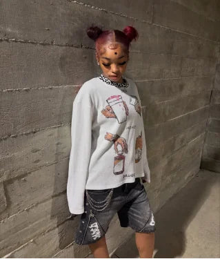 Hip-hop American Casual Y2k Harajuku Pullover Fun Letter Printing Niche Personalized Design Long-sleeved T-shirt Top Streetwear