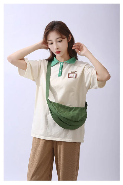 Solid Color Women's Portable Shoulder Bag Simple Female Nylon Cloth Padded Crossbody Bags Travel Purse Handbags Messenger Bag