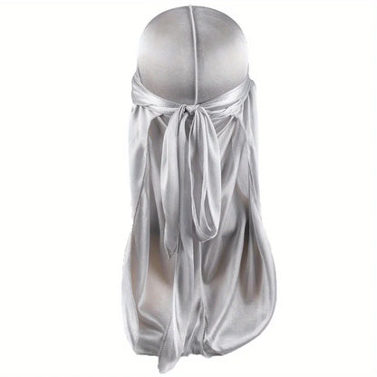 Men's Silk Durag Bonnet Bandana Silky Du Rag Doo Rag Long Tail Waves Cap One Size Grey