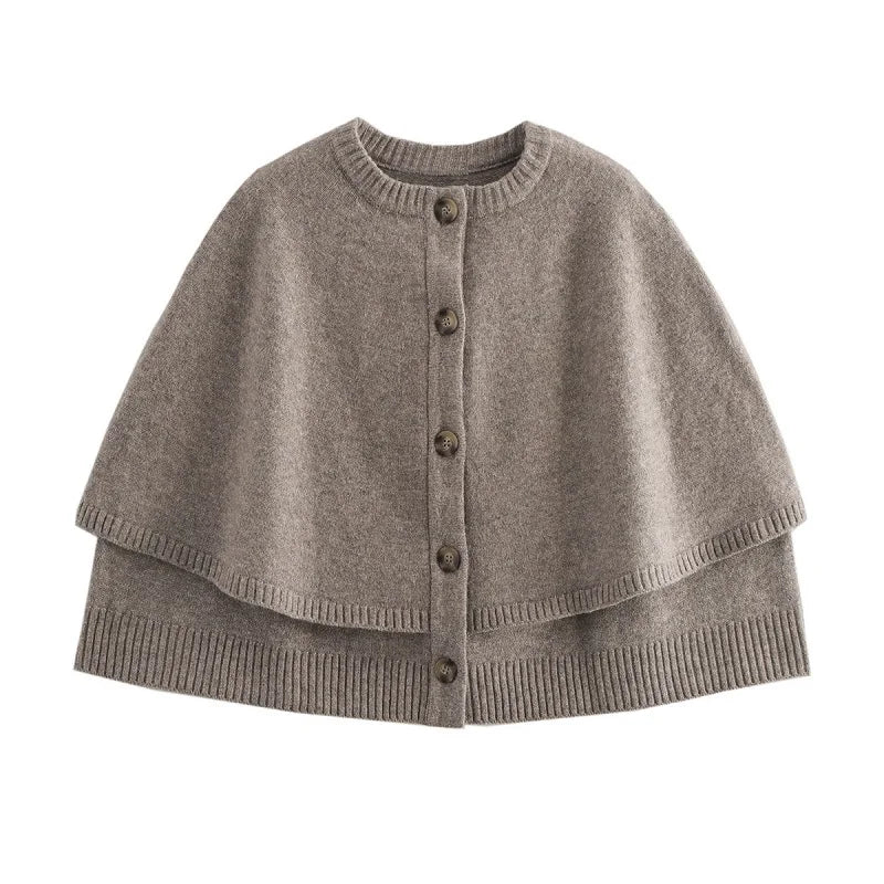 MUJER Cape Cropped Cardigan for Women Knitted Short Sweaters Cardigans Women Fashion Button Knitwear Women Cloak Women's Sweater GRAY