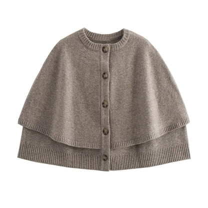 MUJER Cape Cropped Cardigan for Women Knitted Short Sweaters Cardigans Women Fashion Button Knitwear Women Cloak Women's Sweater GRAY