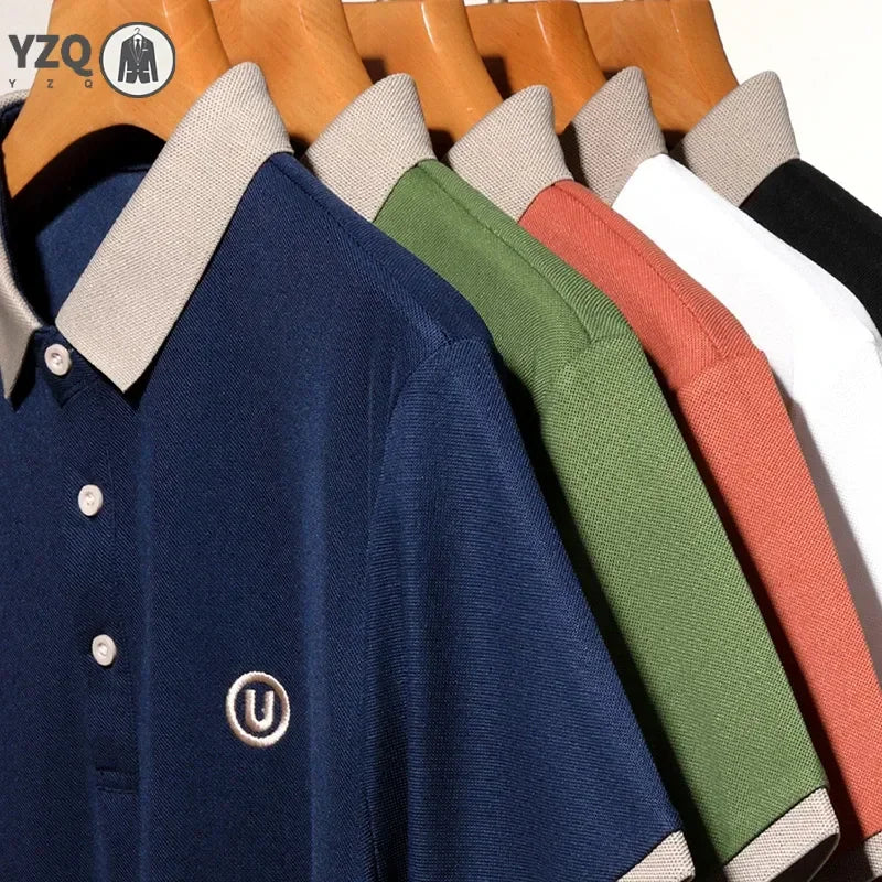 2024 Men's New Embroidered Cotton Business Leisure Short Sleeved POLO Shirt Fashion Short Sleeved Comfortable and Breathable Top