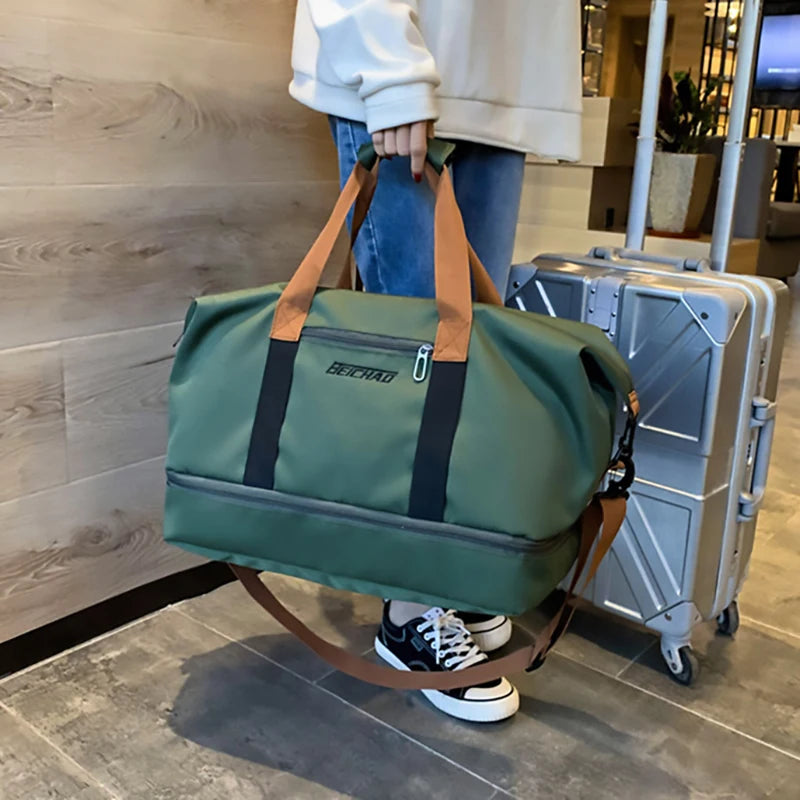 Unisex Large Capacity Travel Tote Bags Women Canvas Travel Handbag Men Sports Shoulder Bag Waterproof Travel Duffle Bag Foldable