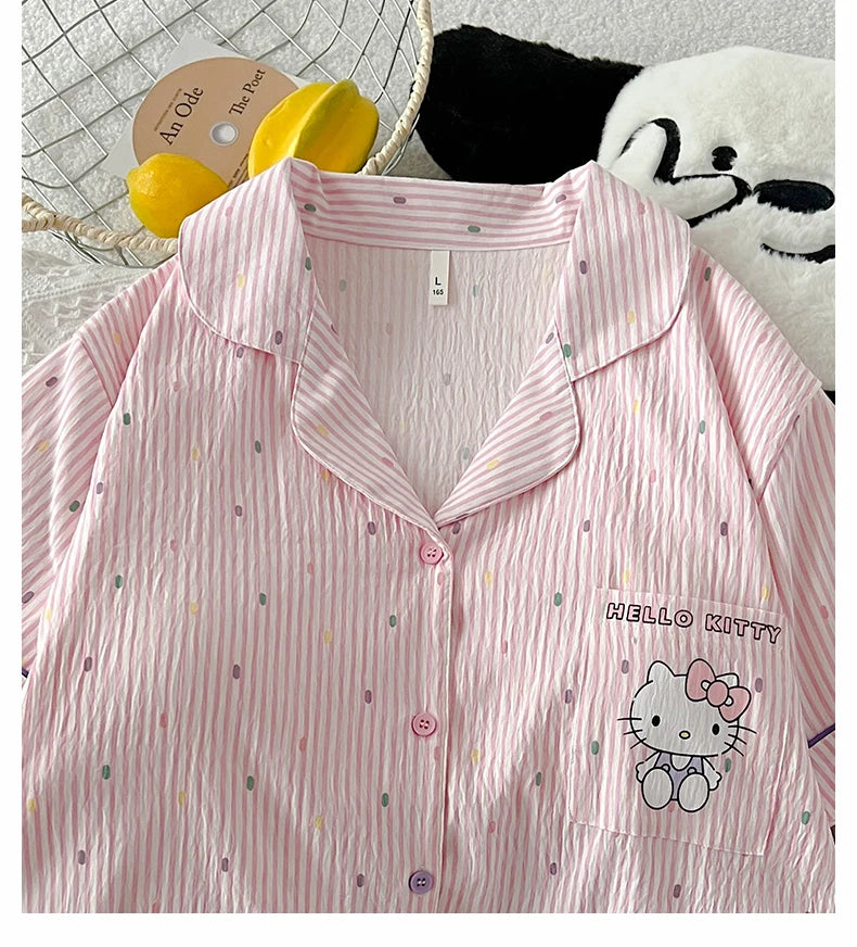 Summer Hello Kitty pajamas three-piece comfortable casual cartoon loungewear