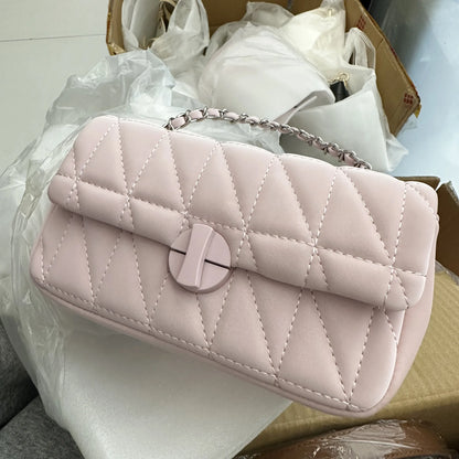 Quilted Crossbody Bag for Women - Luxury PU Leather Shoulder Bag Fashion Chain Small Purse HandBag Pink