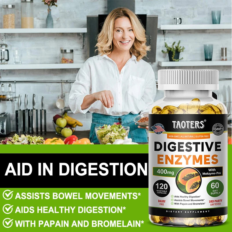 Digestive Enzyme Supplement, Beneficial Bacteria Support Immune, Digestive & Cardiovascular Health, 60 Capsules