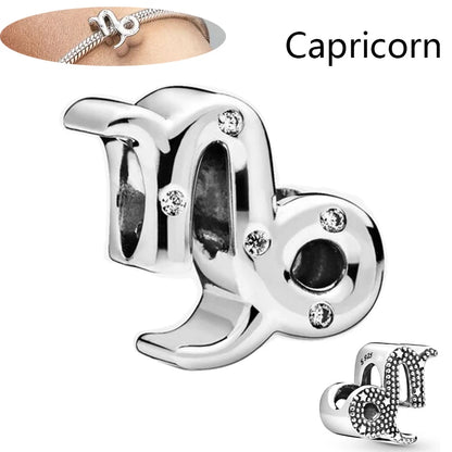Authentic 925 Sterling Silver Sparkling Aries Leo Scorpio 12 Zodiac Signs Constellation Charm Beads Fit Pantaro Bracelet Jewelry H155