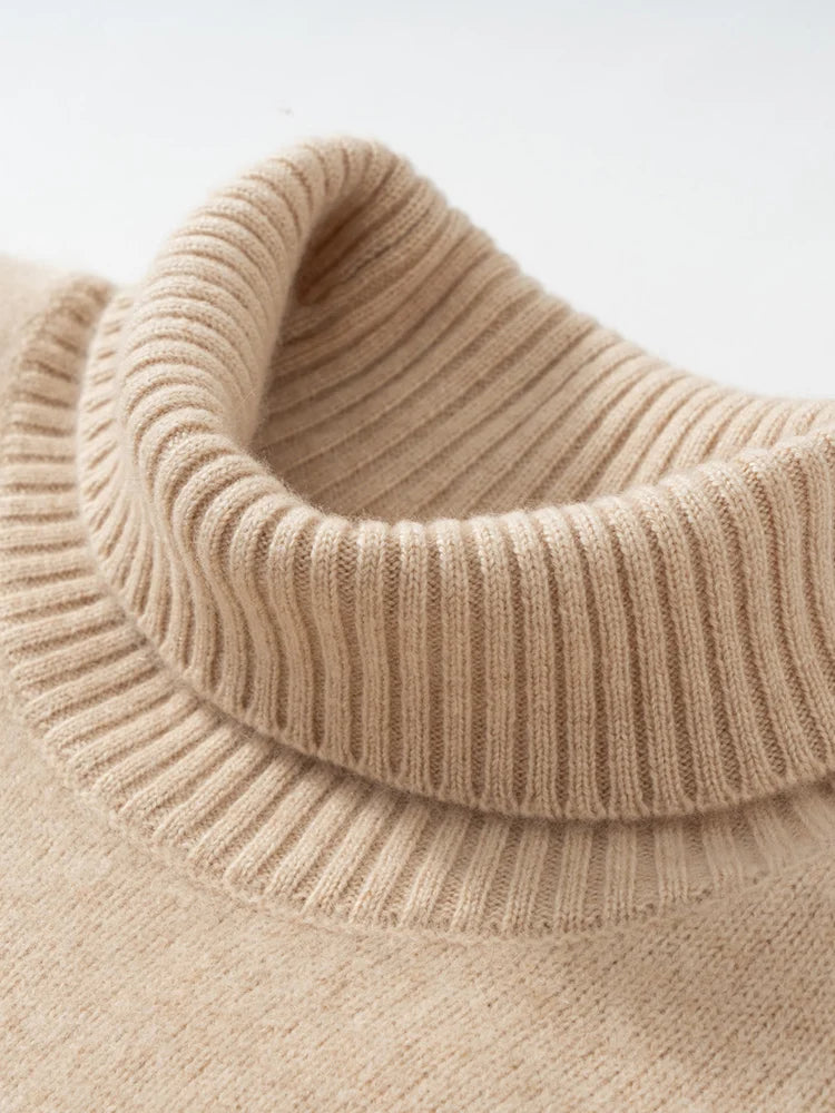 100% Cashmere Sweater Long Dress New Women High Turn-down Collar Pullover  Soft Cosy Autumn Winter Casual Solid Knitwear Dress Badiee Stylez