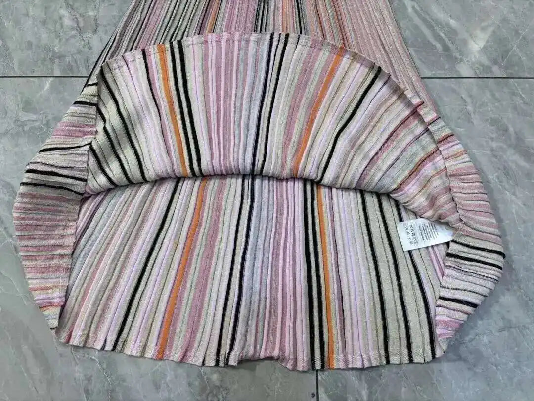 QMQA Fashion Women's Gradient Stripes Design Dresses V Neck High Waist Long Sleeve Elegant Party Dress Female Spring New 1A116 Badiee Stylez