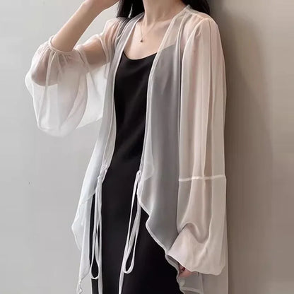 Summer Sun Protection Shirt Korean Women Chiffon Cardigan Blouse Solid Color Ladies Shawl Female Oversize Casual Loose Coats