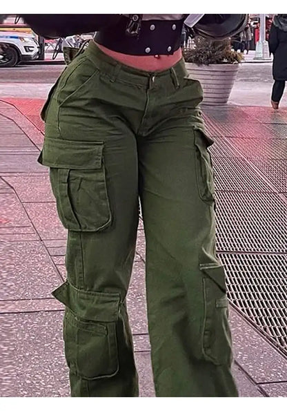 Womens New Denim Cargo Pants Retro Loose Trousers Multi Pocket Hip Hop Jeans Streetwear Wide Leg Casual Straight Pants TC708321